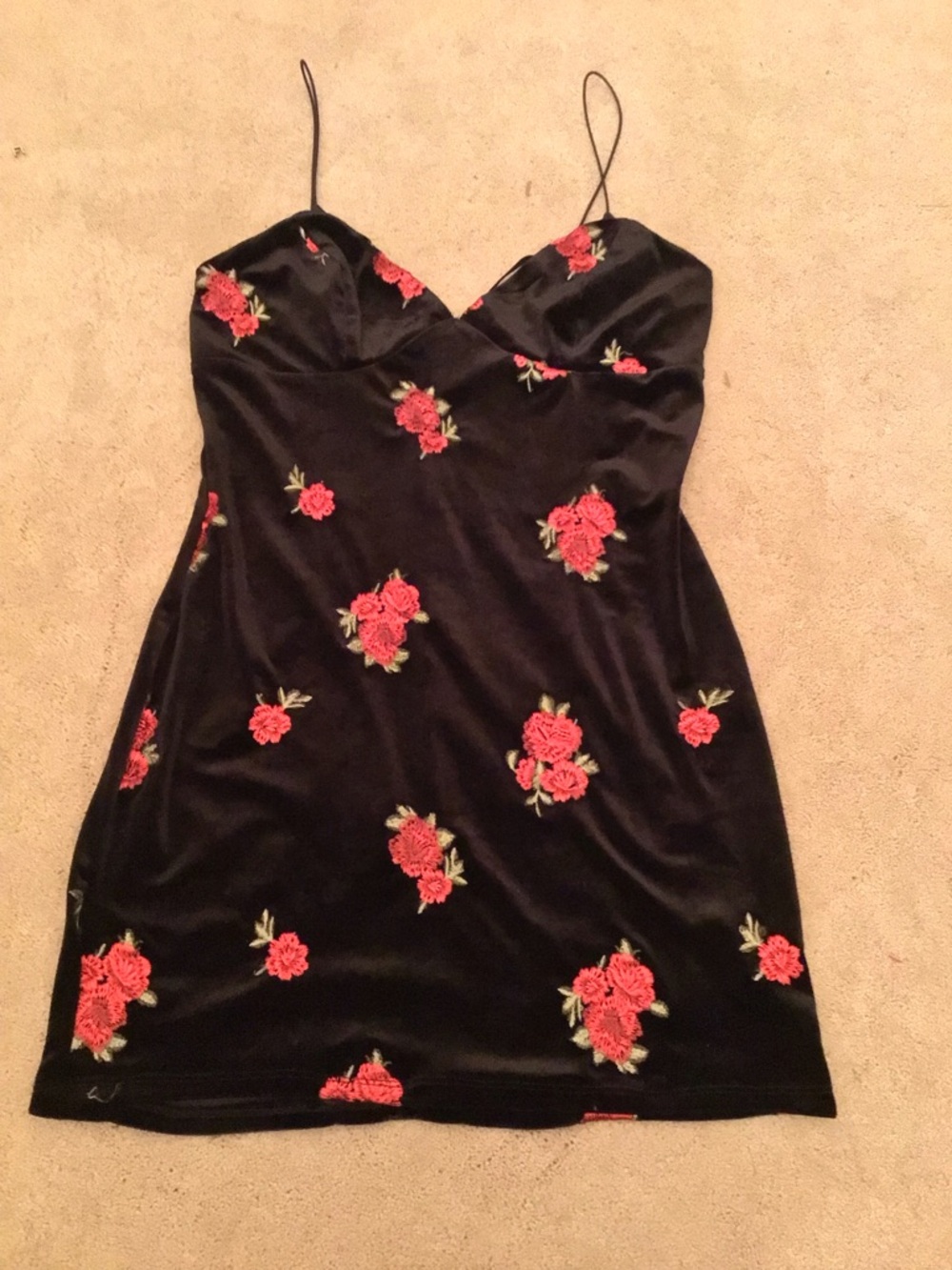 Trixxi Black Velvet Mini Dress with Red Rose